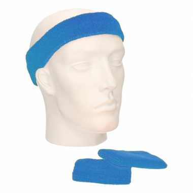 Sportset aqua blauw zweetbandjes