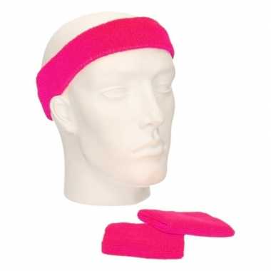 Sportset fuchsia roze zweetbandjes