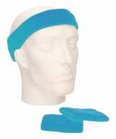 Sportset turquoise blauw zweetbandjes